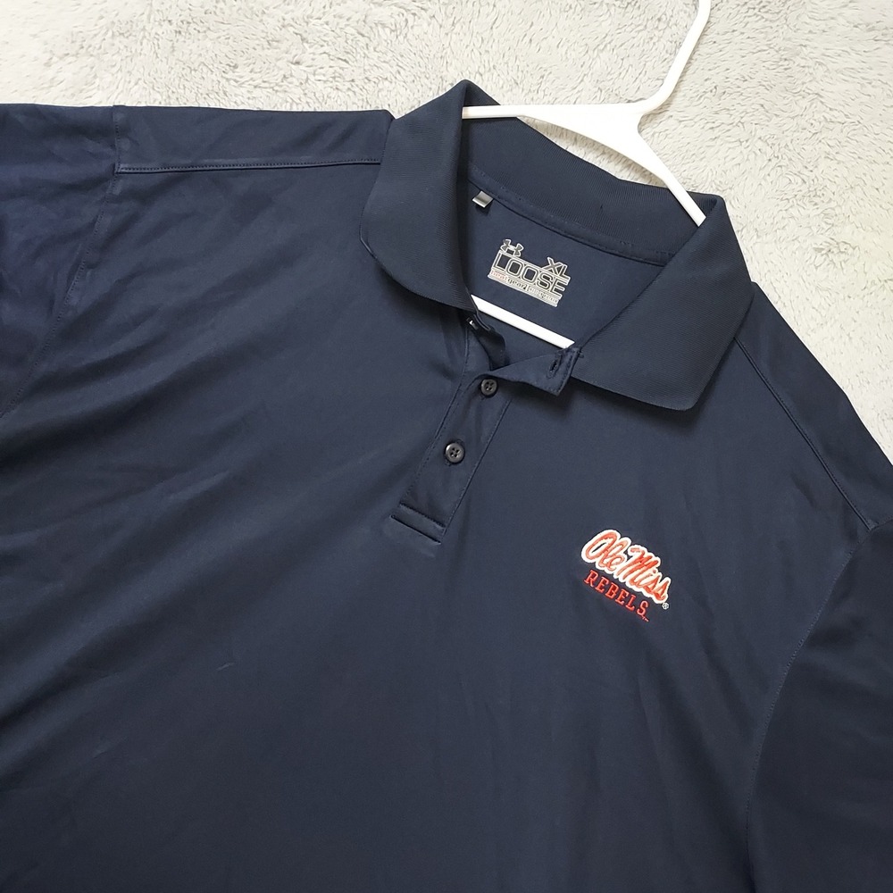 Ole Miss Rebels Polo Shirt Mens XL Under Armour Heatgear Navy Blue Loose NCAA
